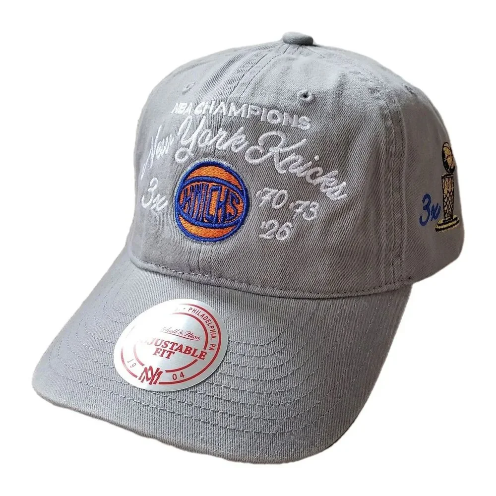 New York Knicks 3X NBA Champions Mitchell & Ness Gray Strapback Hat Cap Grey